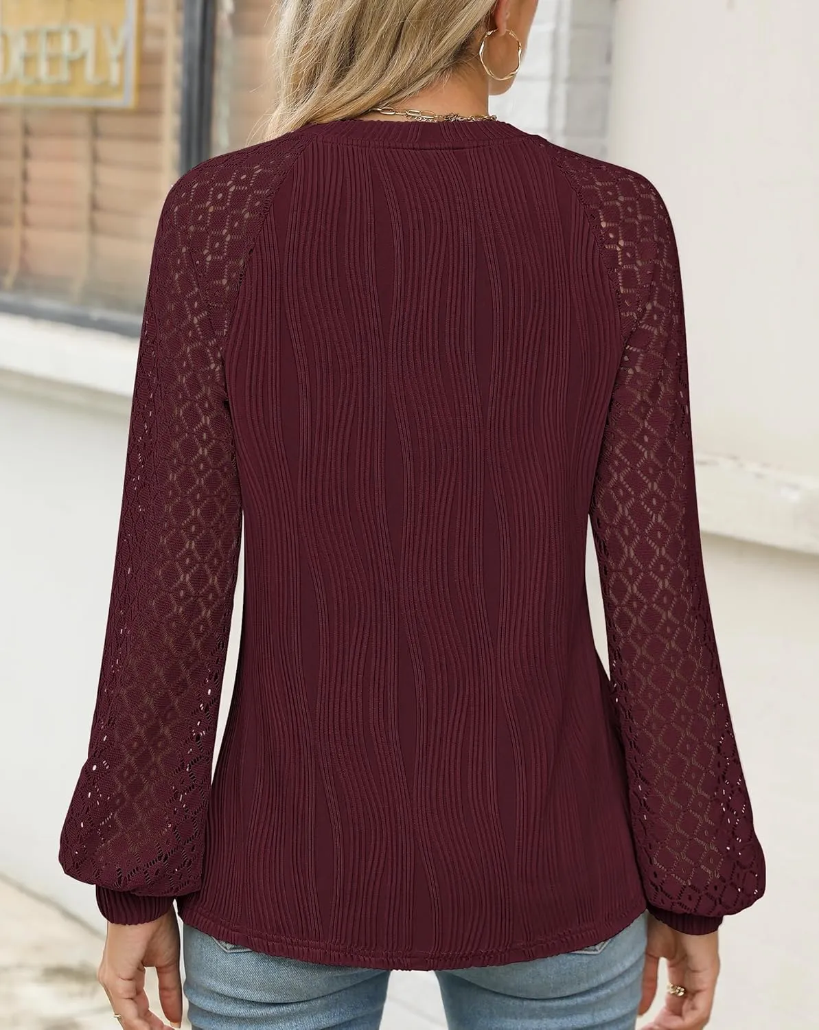 Womens Long Sleeve Textured Shirts Lace Tops Dressy Business Casual Blouses Trendy Outfits 2025