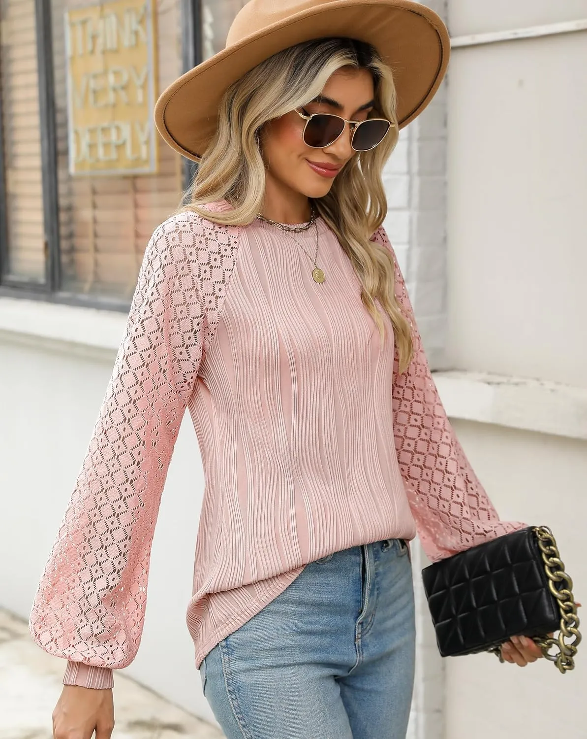 Womens Long Sleeve Textured Shirts Lace Tops Dressy Business Casual Blouses Trendy Outfits 2025