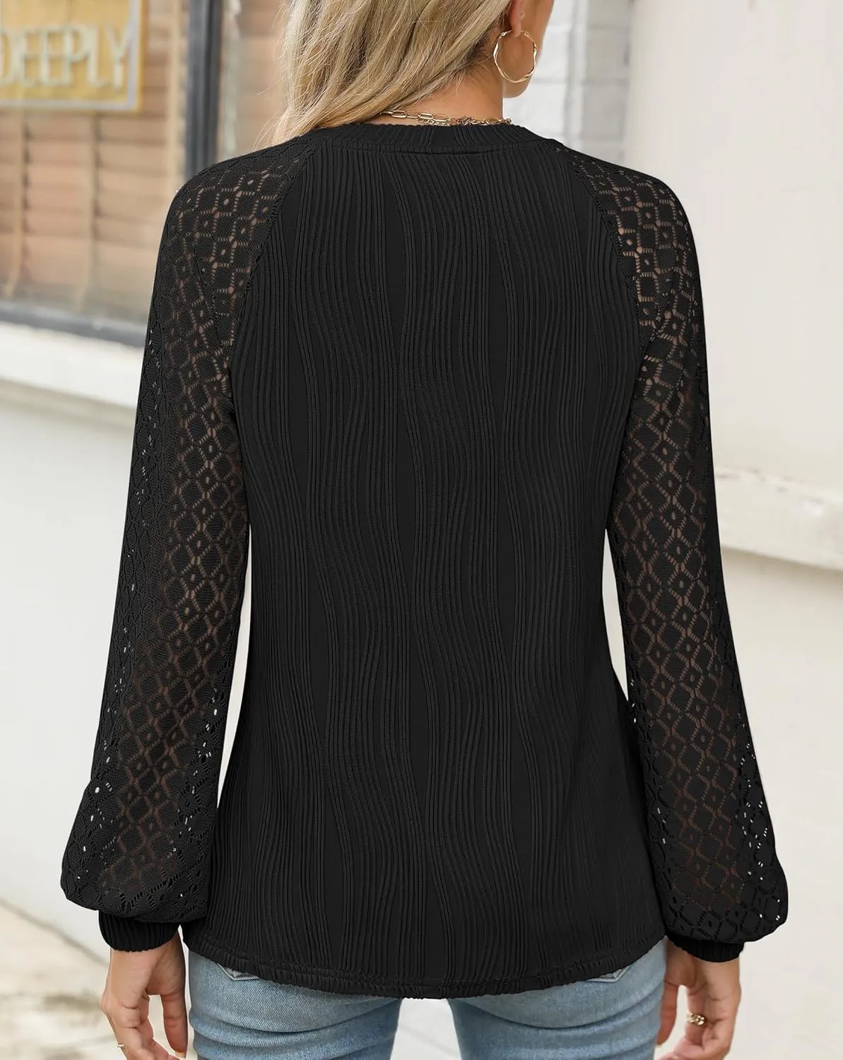 Womens Long Sleeve Textured Shirts Lace Tops Dressy Business Casual Blouses Trendy Outfits 2025