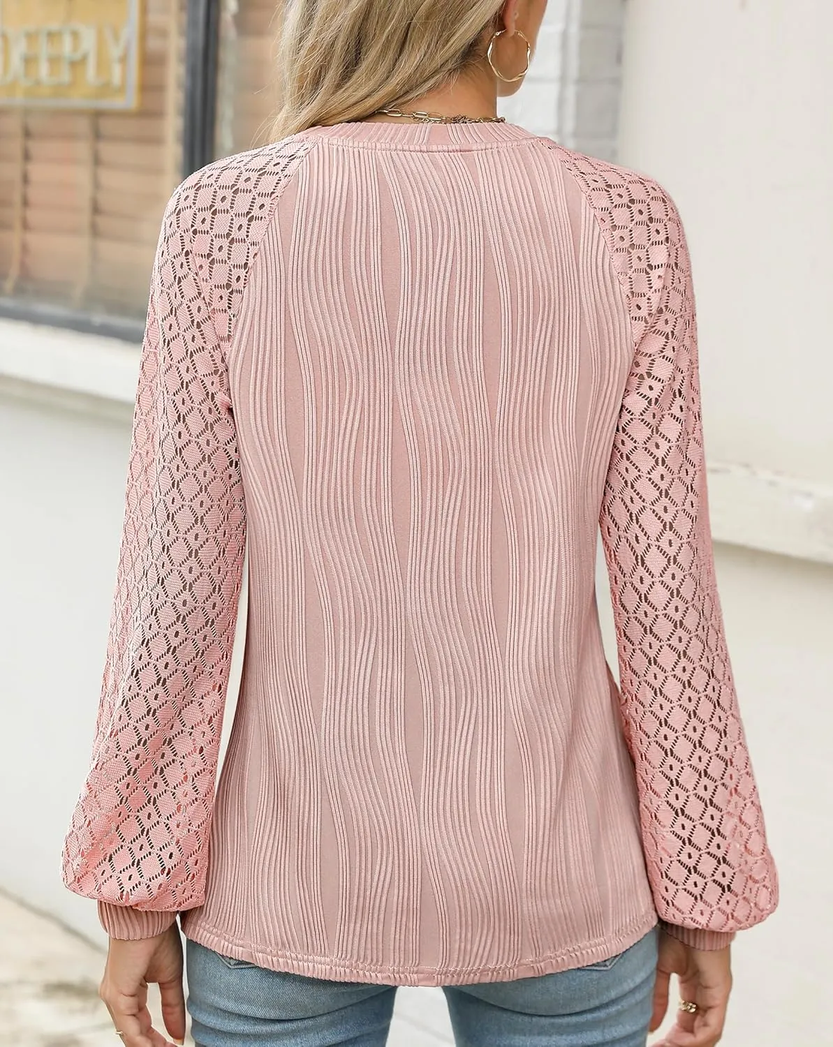 Womens Long Sleeve Textured Shirts Lace Tops Dressy Business Casual Blouses Trendy Outfits 2025