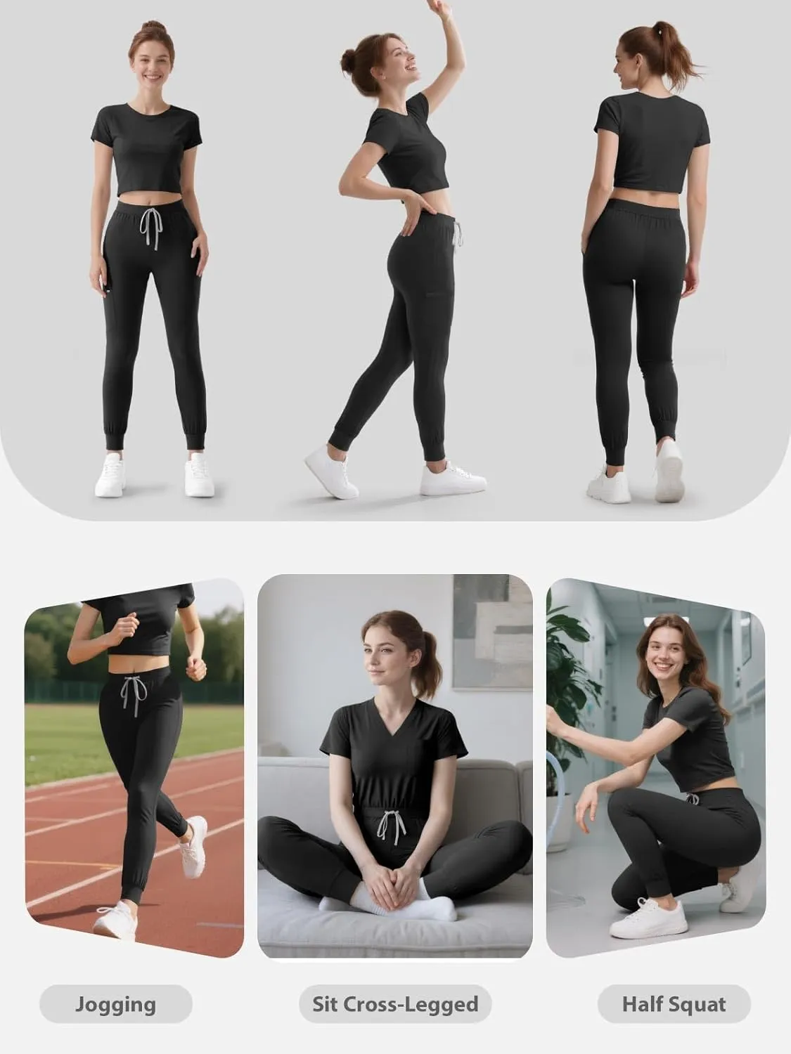 Women's Medical Scrub Pants, Soft Jogger Pant Scrub Bottoms with Zip Pocket Drawstring Mid-Rise Yoga Slim Cargo Pants