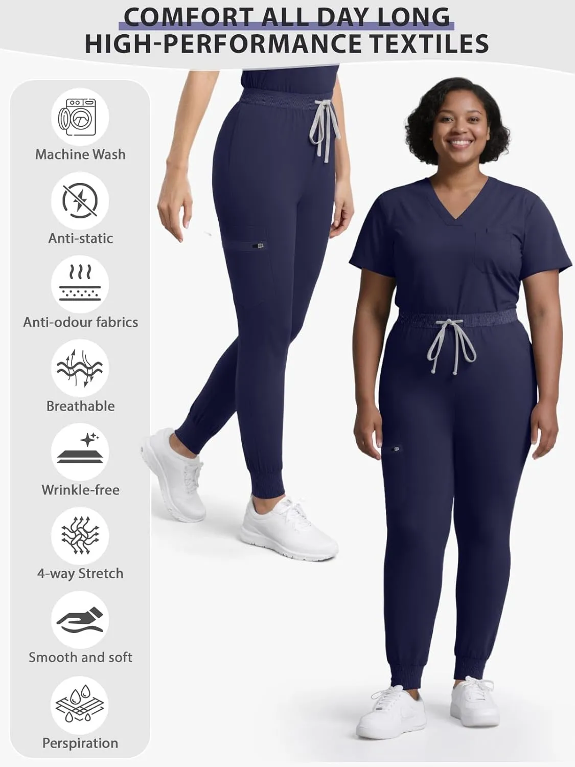 Women's Medical Scrub Pants, Soft Jogger Pant Scrub Bottoms with Zip Pocket Drawstring Mid-Rise Yoga Slim Cargo Pants