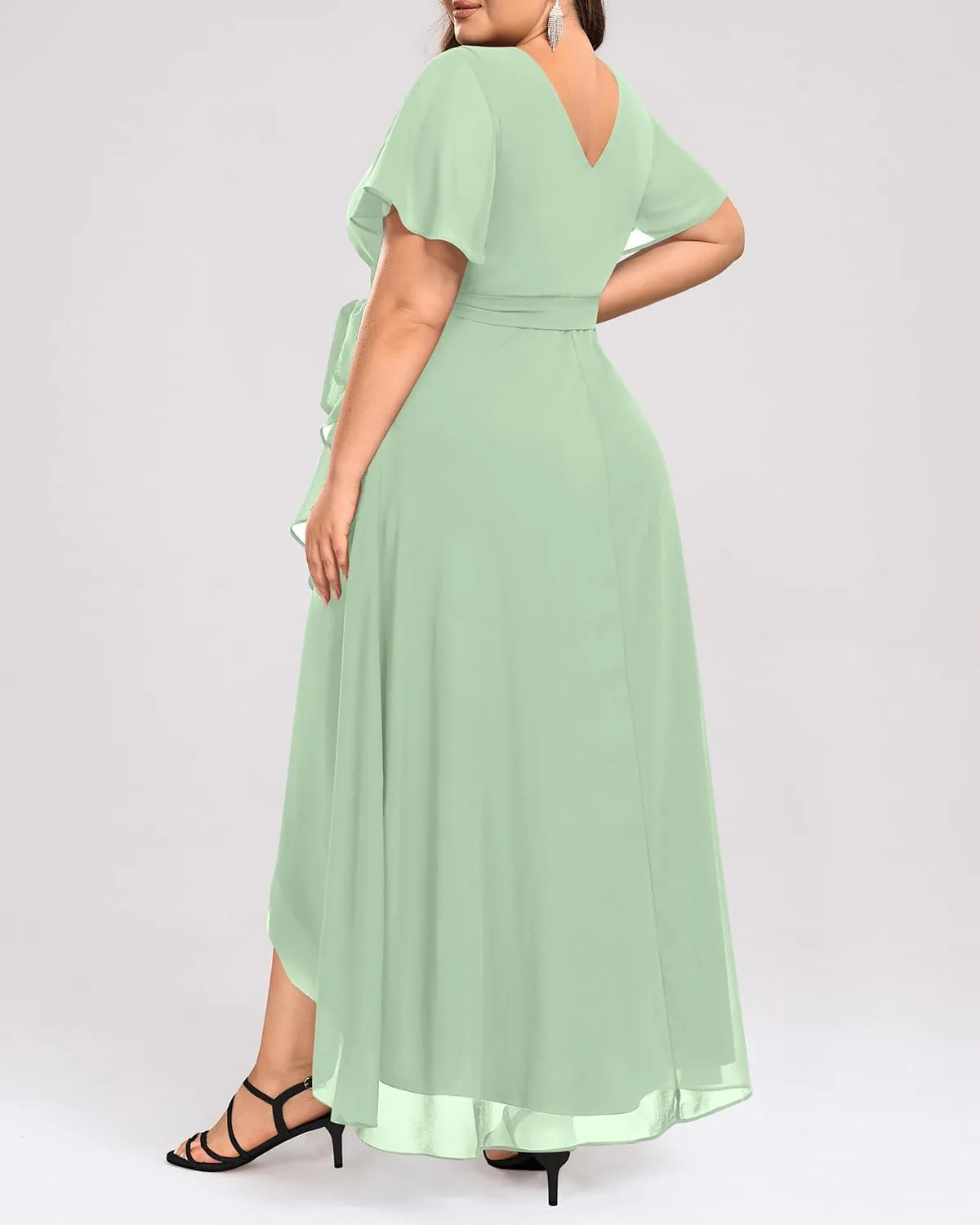 Womens Plus Size Long Dress Chiffon High Low Split Ruffle Evening Bridesmaid Wedding Guest Formal Maxi Dresses