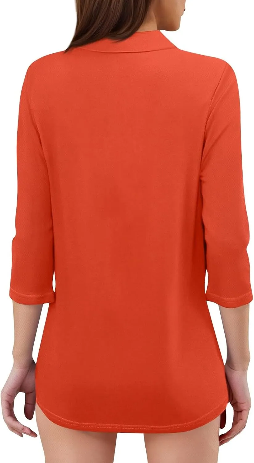 Womens Summer Tops 3/4 Sleeve Dressy Casual Polo Shirts Collared V Neck T Shirts Cotton Loose Trendy Work Clothes 2025