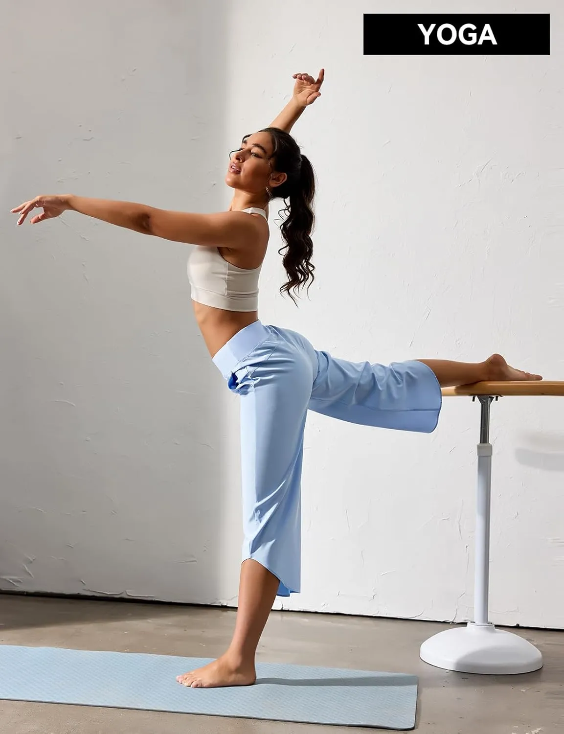 Women's Travel Pants Cross High Waist Wide Leg Lounge Cropped Pants Lightweight Casual Yoga Trousers w Pockets