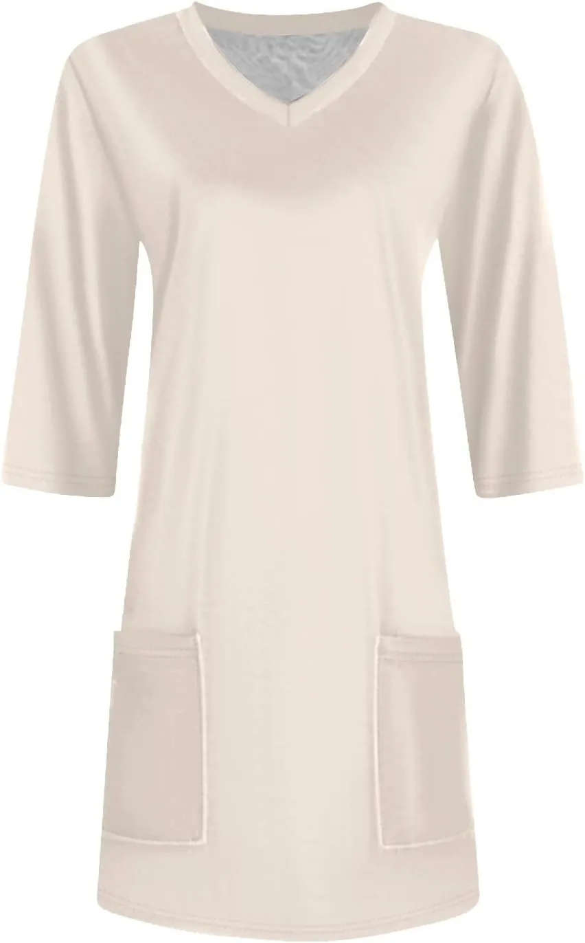 Womens Tunics To Wear With Leggings Summer 3/4 Length Sleeve V Neck Tshirts With Pockets Long Blouses Dressy Casual
